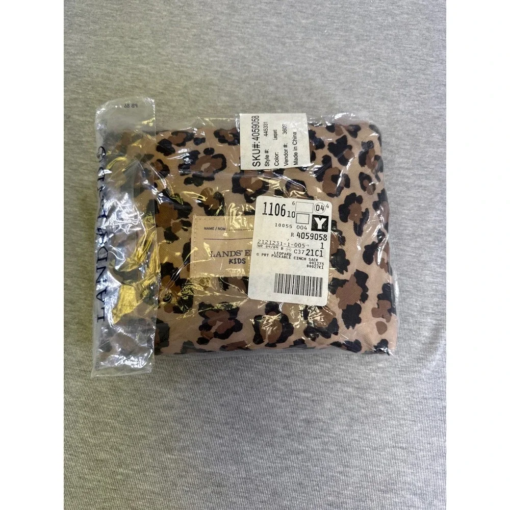 Lands End Kids Leopard Print Packable Cinch Sack Drawstring Backpack Pink